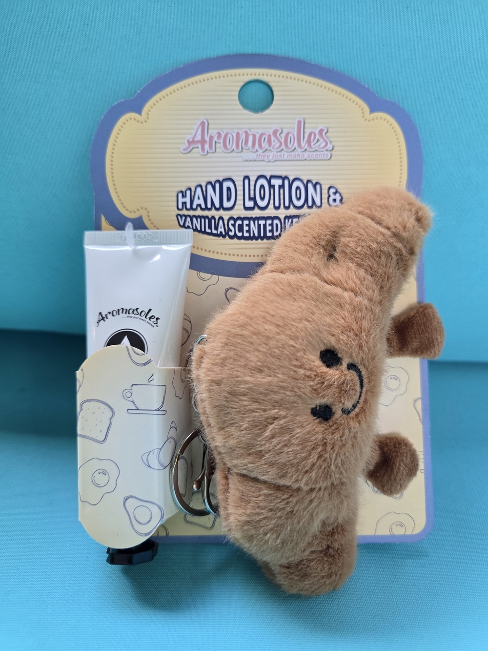 Croissant Plush Keychain with Vanilla Scented Hand Lotion